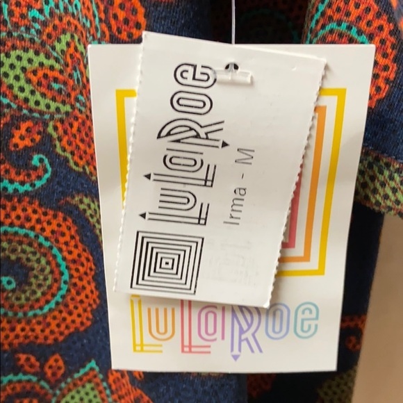 LULAROE Irma Top M, NWT, Navy with orange floral - Picture 4 of 7